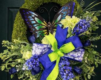 Moss Butterfly Wreath, Spring Summer Front Door Wreath