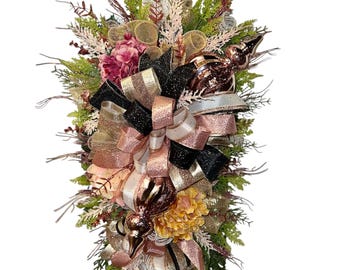 Elegant Rose Gold Holiday Door Swag