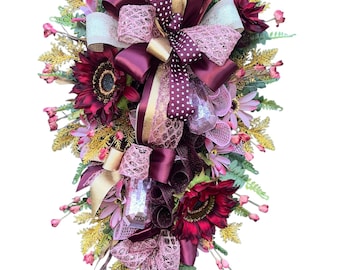 Everyday Glam Burgundy and Gold Florals and Jewels Swag