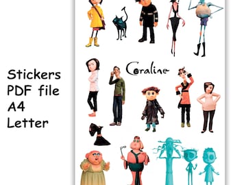 Pegatinas de Coraline para scrapbooking, tamaño A4/Carta (archivo PDF)