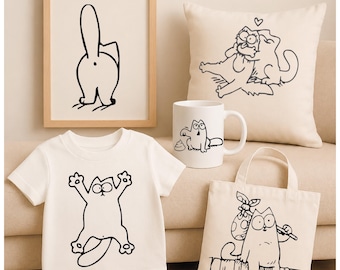 Simon's Cat stickers. PNG, SVG, JPEG file. T-shirt design. 20 images.