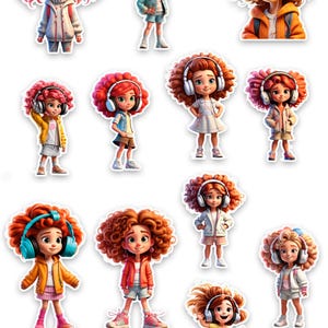 Pegatinas chica con auriculares, pegatinas para agenda, pegatinas para chicas. carta, a4, a5, pdf.