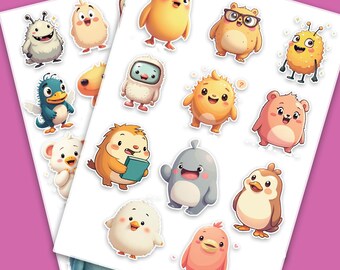 Extraordinary weirdos, funny alien creatures, stickers pdf a4 letter. 2 page