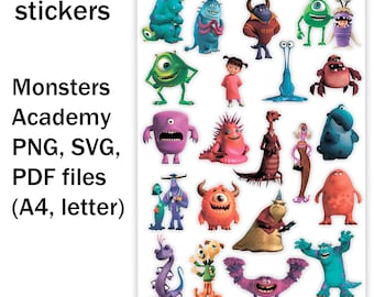 Monster University stickers featuring your favorite characters. SVG, PNG, and PDF files (A4, letter)
