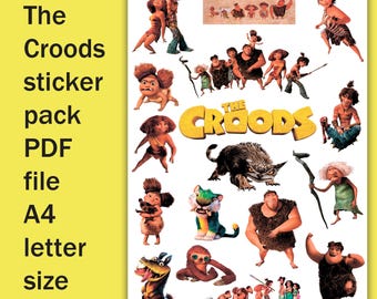 A set of The Croods stickers for a children's diary, PDF file, A4 letter size.