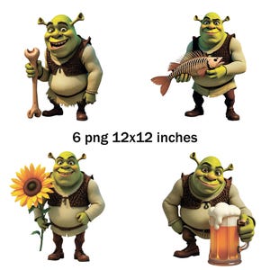 Clipart Shrek. Modèle Shrek png 6 fichiers, pour un T-shirt ou un sweat-shirt 12 x 12 pouces.