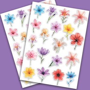Hermosas pegatinas, flores delicadas, flores de primavera, pegatinas de flores, A4, A5, carta, PDF.