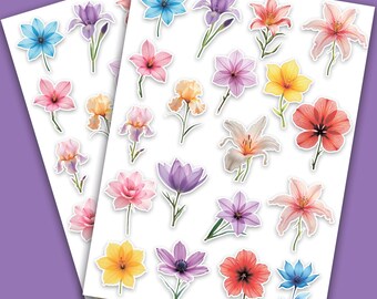 Delicate Floral Stickers, Spring Flower Decals (PDF)