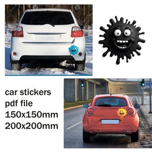 Digitaal bestand grappige vlekken. Autostickers grappige vlekken. Stickers pdf 200 x 200 mm 150 x 150 mm A4, letter. PNG-bestand 200 x 200 mm transparante achtergrond.