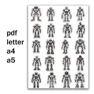 Наклейки с роботами. Военный робот. Космический робот. Файлы PDF, а4, а5, письмо.