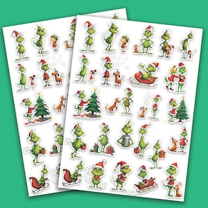 Adesivos Grinch de Natal. Adesivos digitais para planejadores e diários. Adesivos infantis. Clima de Natal. A5, A4, Carta. PDF
