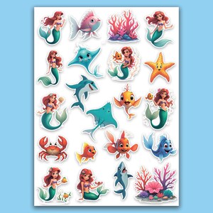 Pegatinas para niñas. Pegatinas de La Sirenita. Pegatinas para agenda y planificador semanal. Archivo PDF. Carta/A4/A5.