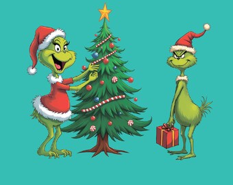 Christmas Grinch clipart. Transparent background. Ideal for gifts and crafts. 12x12 inches, PNG.