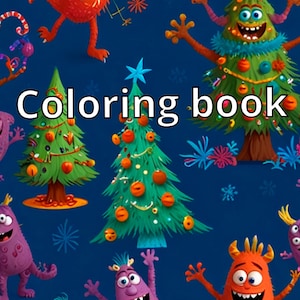 Libro para colorear de Año Nuevo con monstruos divertidos, Monstruos navideños. PDF, A4, carta. 45 páginas.