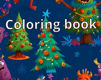 New Year's coloring book with funny monsters, Holiday monsters. PDF, A4, letter. 45 page.