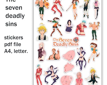 Anime stickers "Seven deadly sins" Digital file, A4, letter.