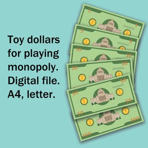 Monopoly Geld.Spielgeld Monopoly.Spielzeug Dollars zum Monopoly spielen. Digital aus A4, Letter.