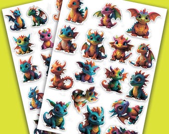 Cute Baby Dragon Stickers, A4/A5/Letter (2 Page)