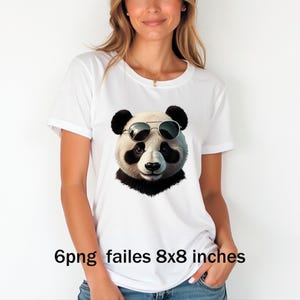 Diseño de camiseta y sudadera con diseño de panda. Estampado de panda en camiseta y sudadera. 6 archivos png de 20 x 20 cm. Fondo transparente