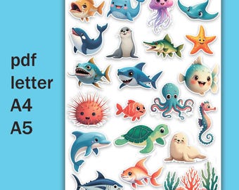 Pegatinas de peces marinos con temática de Disney para niños. A4, carta.PDF.
