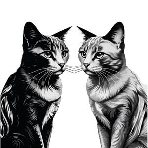 Yin yang, cat white and black, T-shirt print. Transparent background 210x210mm. 10 designs. Ideal for your design.Clipart