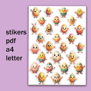 Huevos. Pegatinas de huevos. Huevos de Pascua. Huevos pintados. Pegatinas preciosas. Archivo PDF tamaño A4, carta.