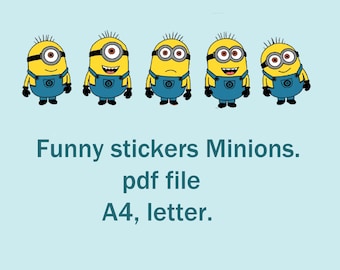 Stickers funny and cheerful Minions. File pdf, letter and a4. Digital failes