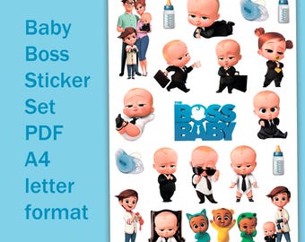 Baby Boss: Un set di adesivi in stile cartone animato per il diario dei bambini. File PDF in formato A4, formato lettera.