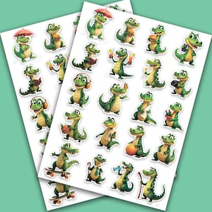 Pegatinas infantiles. Pegatinas de cocodrilo. Pegatinas verdes para agenda y planificador semanal. PDF .A4.A5.carta.