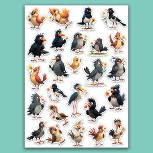Pegatinas para agenda, planificador semanal. Pegatinas de pájaros. Divertidos y alegres pájaros del bosque. PDF, Carta, A4, A5.