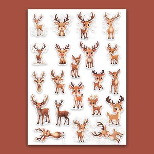 Pegatinas de ciervos de año nuevo. Renos de Papá Noel. Pegatinas navideñas. A4, A5, carta.Pdf
