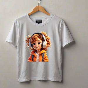 Clipart of a girl with headphones Transparent background T-shirt print 8.5 x 8.5 inches 13 page
