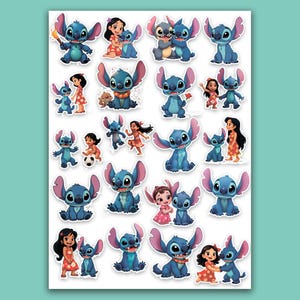 Adesivi Lilo e Stitch. Adesivi per il diario settimanale. Stitch allegro. Adesivi divertenti per bambini. File PDF. Lettera A4 A5