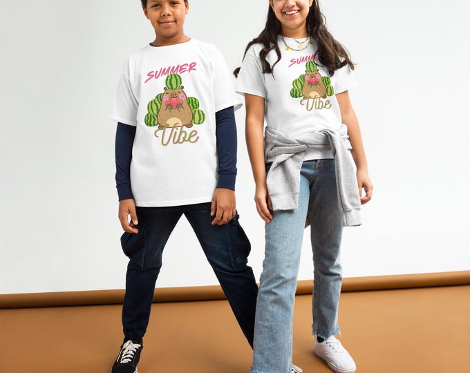 Summer Vibe Capybara Kids T-Shirt – Funny Watermelon Animal Shirt for Boys & Girls