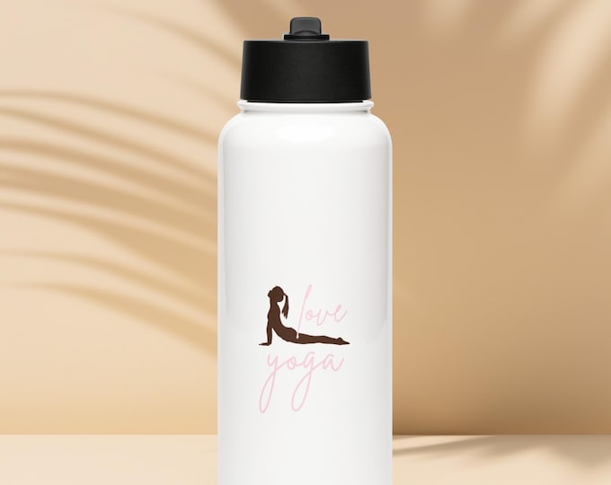 Stainless steel water bottle with a straw lid "love yoga"