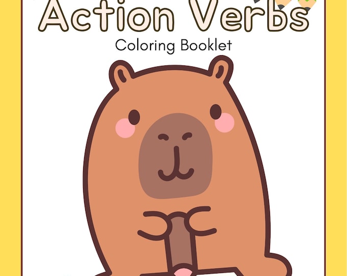 Capybara Action Verbs Coloring Book for Kids 3-7 years – Fun Printable PDF, 20 Pages Educational Activity Book