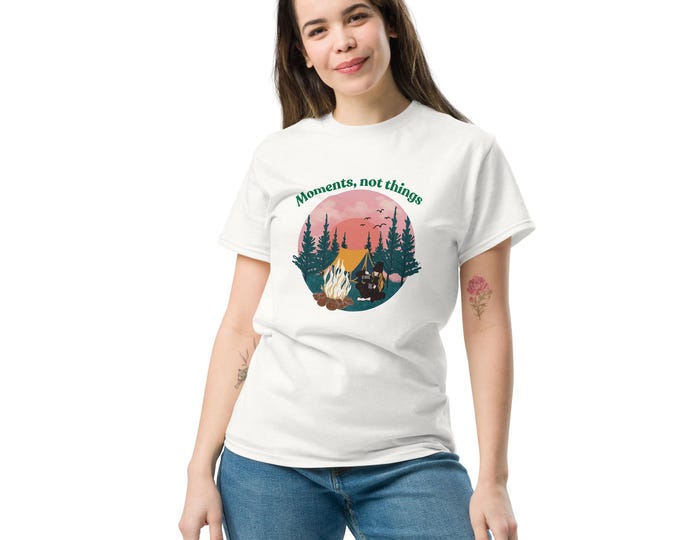 Moments Not Things” Nature Sunset T-Shirt – Aesthetic Minimalist Tee for Travelers and Dreamers