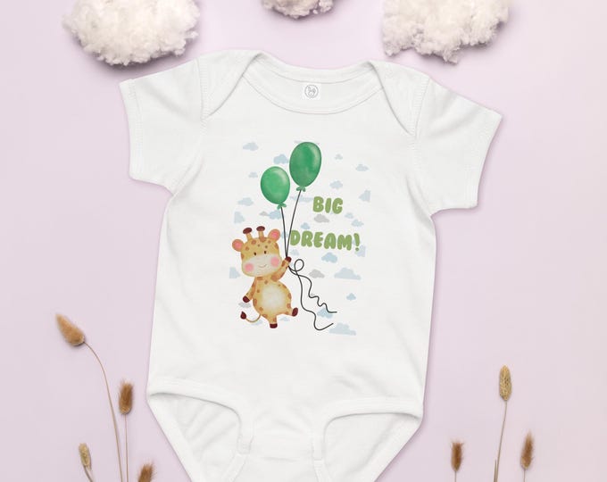 Baby Bodysuit – Big Dream | Giraffe with Balloons & Clouds