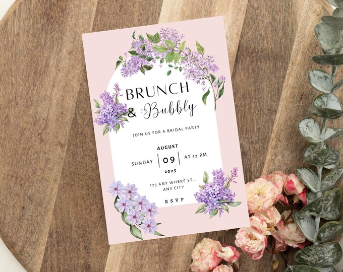 Brunch & Bubbly Invitation | Digital Download | 5x7” Printable PDF + Phone Version | Editable Bridal Shower Template