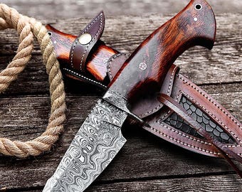 Couteau personnalisé, COUTEAU, Couteau de chasse, Couteau d&#39;extérieur, Couteau gravé, Couteau tactique, Couteau personnalisé, Couteau professionnel avec étui en cuir