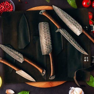 Chef Set, Handmade Damascus Steel Chef Knife Set, Hand Forged Kitchen Knife Set, Kitchen Use Set, Damascus Set, Anniversary Gifts, Best Gift
