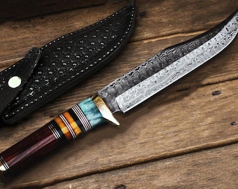Couteau bushcraft, couteau de chasse à lame fixe forgé à la main, couteau de chasse idéal avec étui, couteau de camping pour l&#39;extérieur, cadeau parfait pour lui