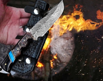 Couteau damas de chasse fait main, couteau en acier damas forgé à la main | Cadeau d&#39;anniversaire pour lui | Cadeau unique de la Saint-Valentin pour l&#39;amour