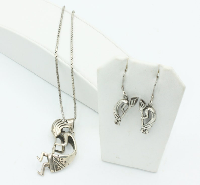 Sterling Silver Kokopelli Set Necklace Dangle Earrings 36 Gm Vintage Native American Set
