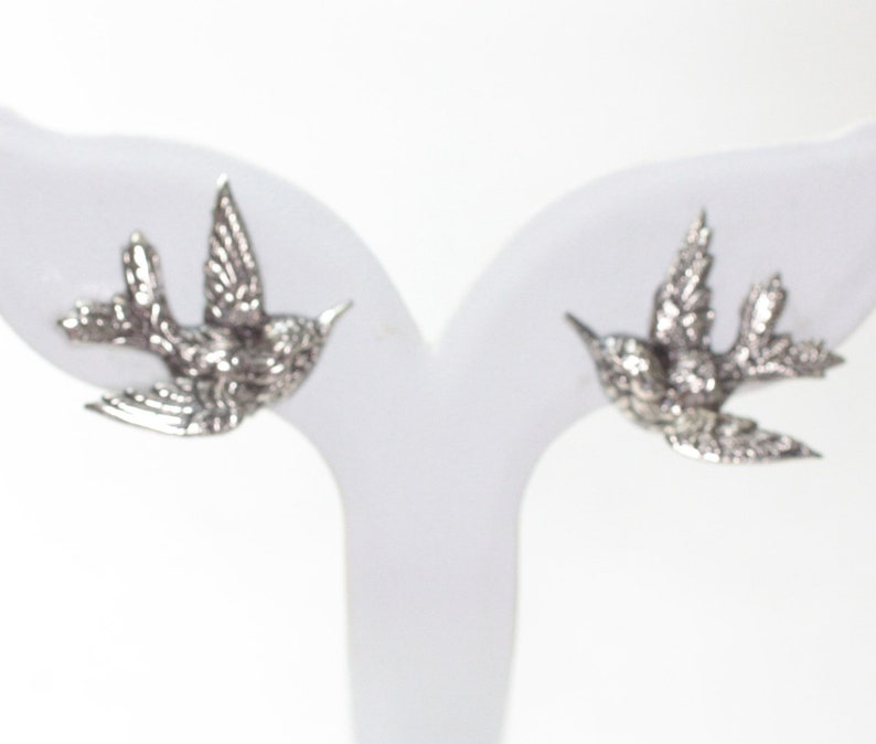 Sterling Silver Swallow Bird Earrings Birds in Flight Screw Back Style