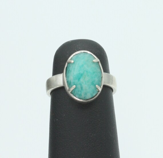 Amazonite and Sterling Ring Faceted Oval Stone Si… - image 7
