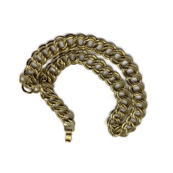 Double Link Curb Chain Necklace Shiny Gold Tone V… - image 7