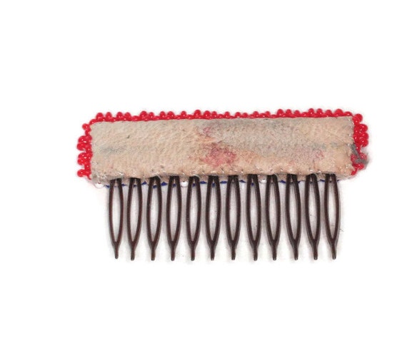 Native American Beaded Hair Comb Red White Blue B… - image 5