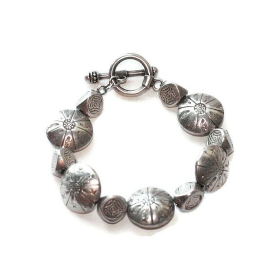 Karen Hill Tribe Sterling Bracelet with Dimension… - image 1