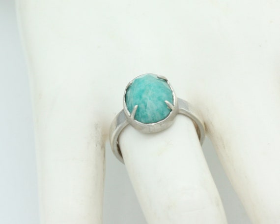 Amazonite and Sterling Ring Faceted Oval Stone Si… - image 5